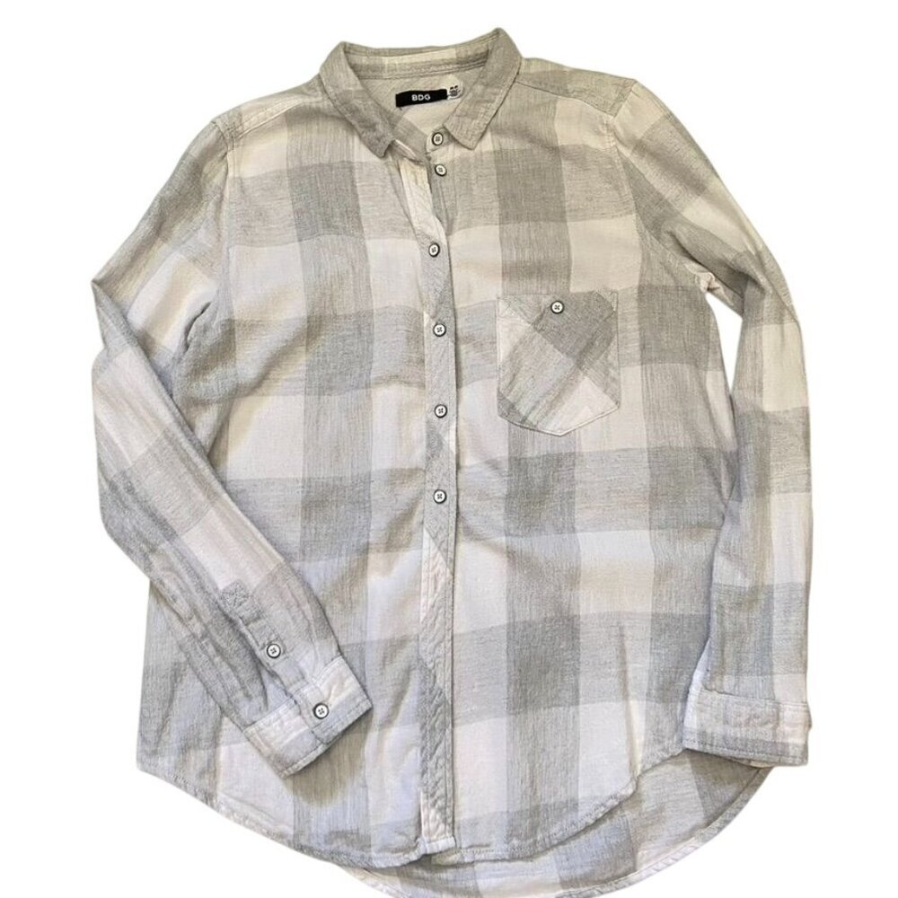 Urban Outfitters BDG Gray Plaid Flannel Shirt Size Medium Casual Boho Grunge